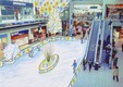Shopping Center - eine zweite stimmungsvolle Weihnachts Attraktion - eine Eisbahn aus Kunststoffplatten