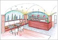 Themen gastronomy design planning - view the bistro bar in an artificial vaulted room
Themen gastronomy design planning - view of the bistro bar and the wall benches. An artificially designed vault gives the whole restaurant a very atmospheric touch