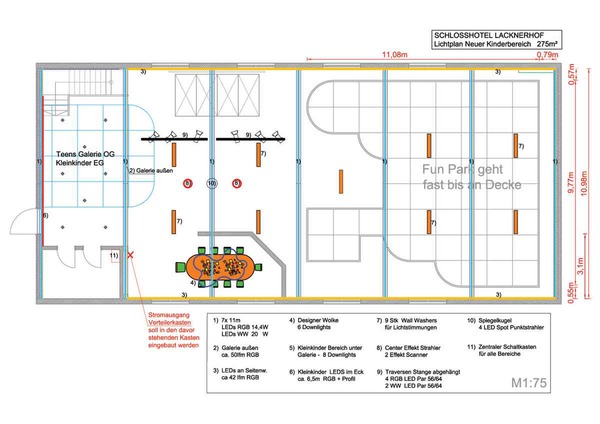 Grundriss und Licht Design Planung für einen Kinder Indoor Fun Park von Milo
Hotel Kinder Indoor Spielplatz Planung - mit Spielbereichen für alle Kinder Altersgruppen. Dazu haben wir ein vielfältiges Lichtdesign geplant, dass den Raum in langsamen Intervallen ständig neu beleuchtet.