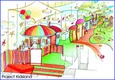 Kinder Indoor Playground Themen Park - Planung und Design - Entwurf Skizze für Eingangsbereich und Wandgestaltungen