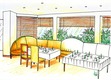 Restaurant interior design - sitting-area of the Paella-restaurant gastronomy