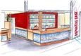 Sushi Restaurant Lounge Bar Design Konzept mit dem Schank Bereich im asiatischen Stil