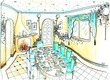 Villas pianificazione interior design - una sala da pranzo in stile "Gaudi" progettato da Milo.