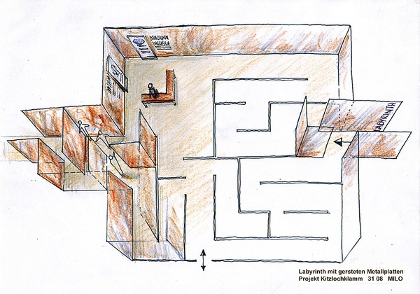 Percorso avventura concetto di design e la pianificazione per il canyon Kitzloch,
Argomenti escursioni pianificazione della progettazione percorso - una integrati nel labirinto paesaggio di lamiere arrugginite con pannelli informativi tematici e panchine. Un quiz viene presa in considerazione come intrattenimento per i bambini.
