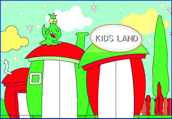 Kid´s land Themepark - design and planning - colored ground floor
 Children indoor theme park design + planning - in the shopping center at  Palas Mall in Iasi - the floor plan for the 3-7 year-old children's play area, with the side views, so that each and every detail fits together harmoniously. In the total space, are many small playgrounds with a colorful design and where the decorative wall elements are blended into the 3D design.
