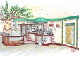 Concept for a salad bar gastronomy lounge bar in romantic style